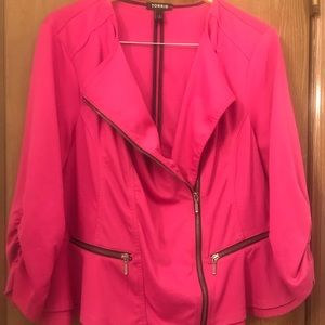 Torrid hot pink 3/4 ruched sleeved, peplum jacket